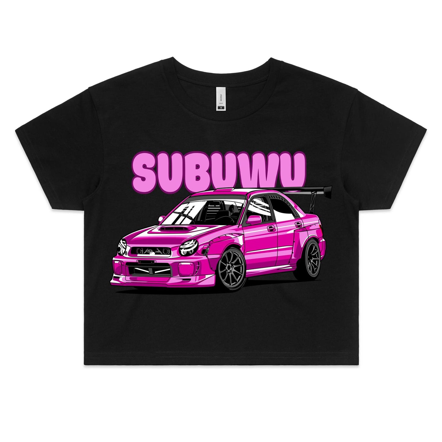 Subaru WRX STI Bugeye SUBUWU Pink Crop Top