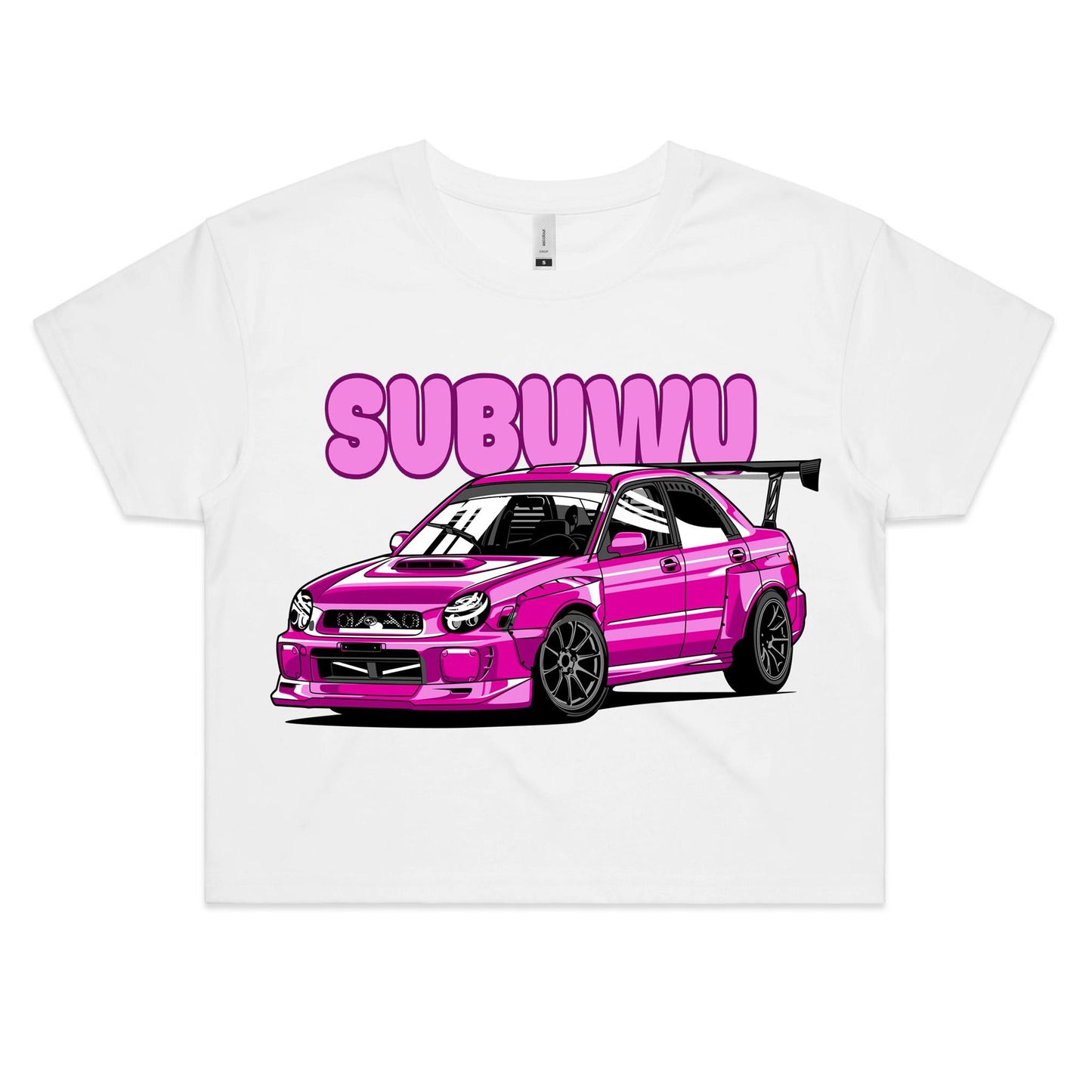 Subaru WRX STI Bugeye SUBUWU Pink Crop Top