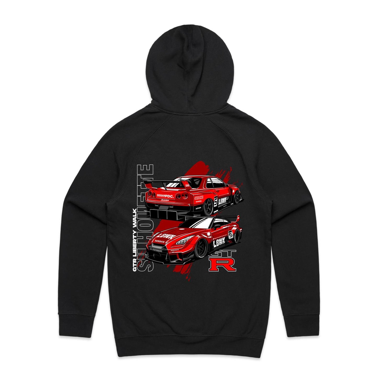 NIssan GT-R R35 Liberty Walk Silhouette Hoodie Front & Back